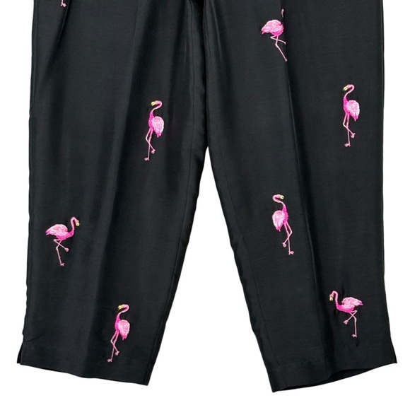 Quacker Factory Capris Womens Small Black High Rise Pull On Pants Silk Flamingos - Picture 3 of 9
